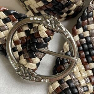 Relic Belt Women Lg Romantic Braid Neutral Woven Silver Rhinestone Hardware Chic